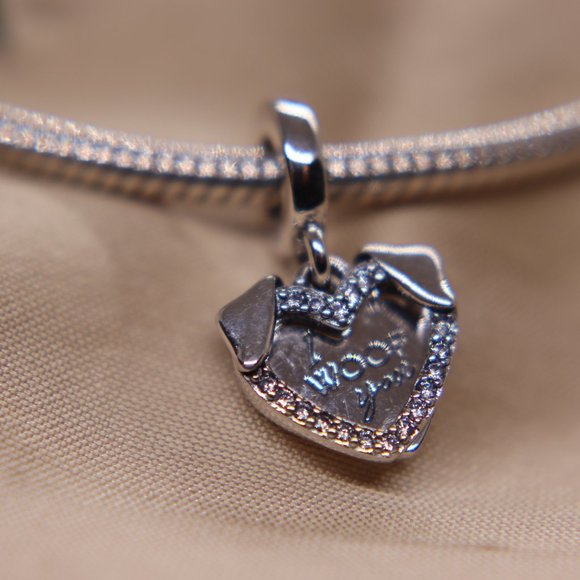 Hearts I Woof You Dog Dangle Bracelet Charm - S925 Sterling Silver Fits Pandora - Picture 5 of 6